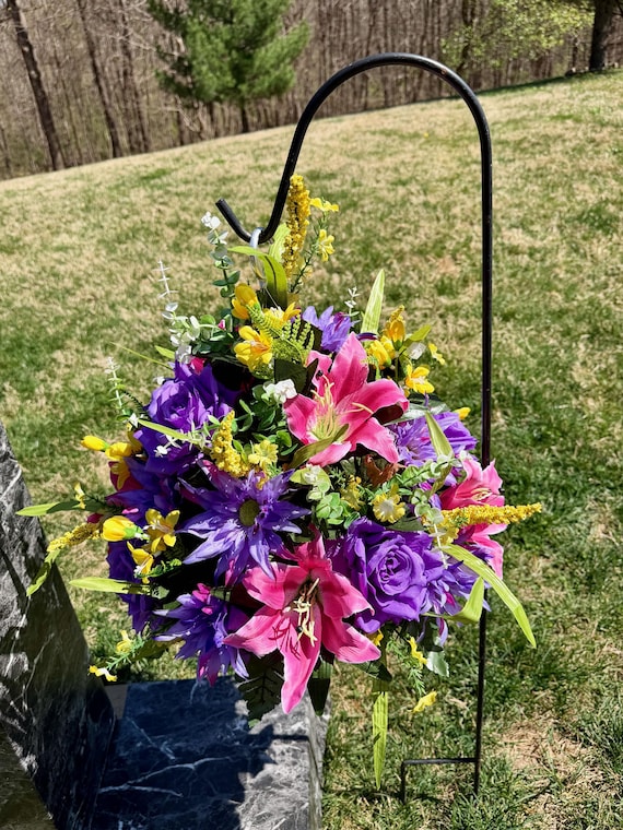 Yellows, Pinks and Purples Cemetery Hanging Basket, Grave Decorations, Memorial Flowers