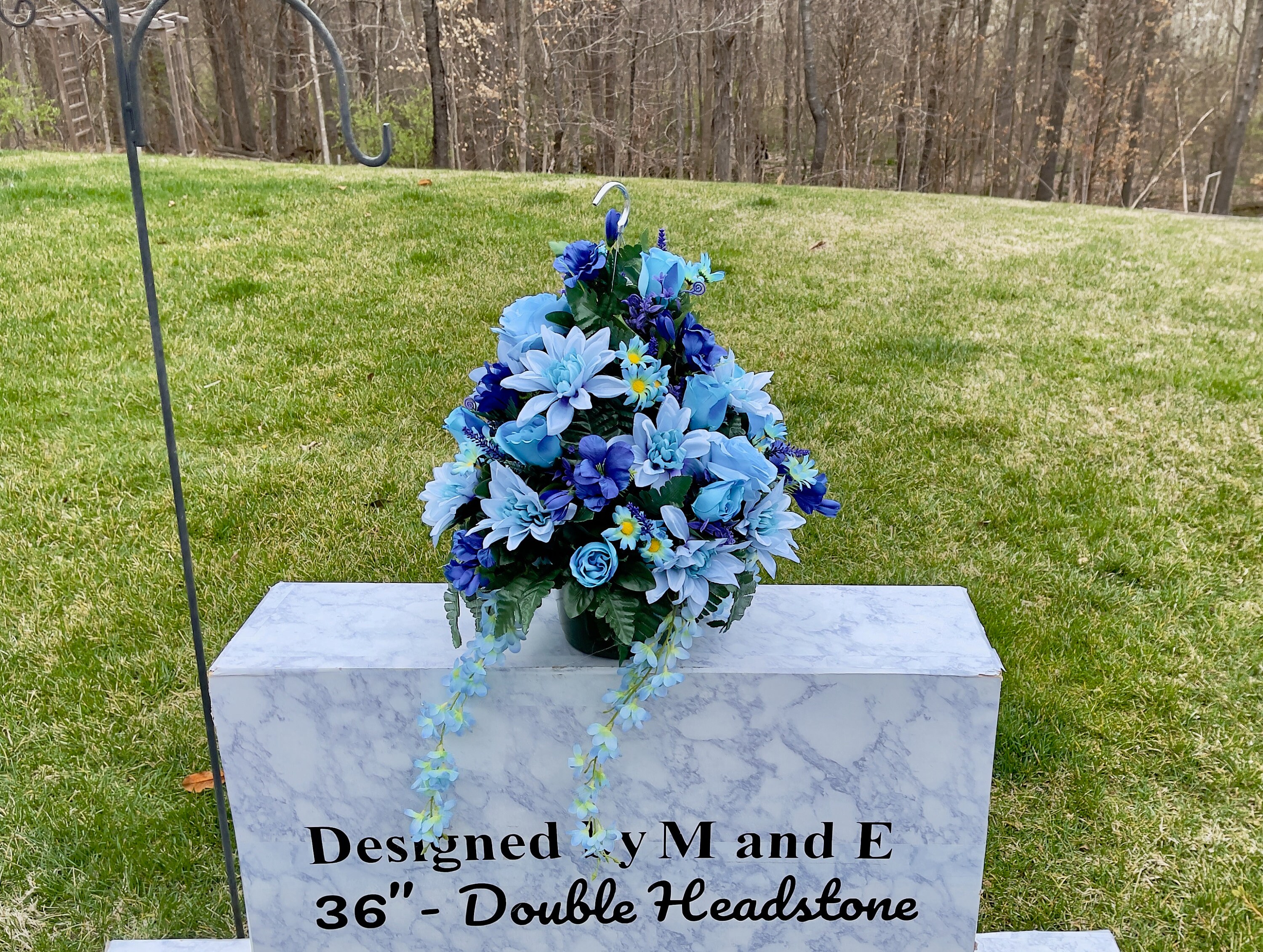 Blue Large Hanging Basket for Shepherd Hook, Hanging Basket, Memorial