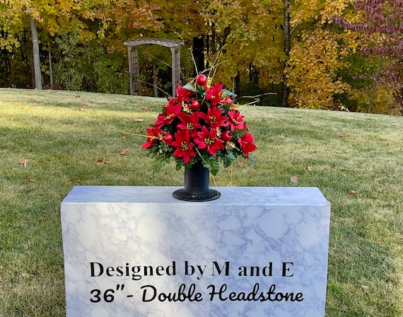 Red Christmas Cemetery Vase Piece, Vase, Memorial Cemetery Vase, Memorial Flowers, Memorial Day Cemetery Vase, Sympathy Flowers