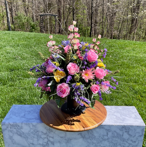 Pinks and Purples Cemetery Vase, Vase Arrangement, Memorial Cemetery Vase, Memorial Flowers, Spring Cemetery Vase, Sympathy Flowers