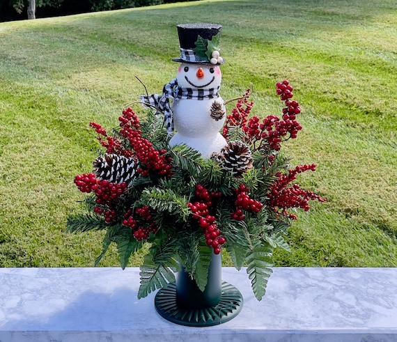 Christmas Snowman Cemetery Vase, Vase Arrangement, Memorial Cemetery Vase, Memorial Flowers, Cemetery Vase, Sympathy Flowers