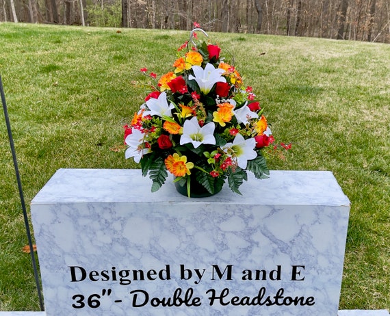 Orange-Red-White Large Hanging Basket for Shepherd Hook, Hanging Basket, Memorial Flower, Grave Decoration, Hanging Cemetery Arrangement