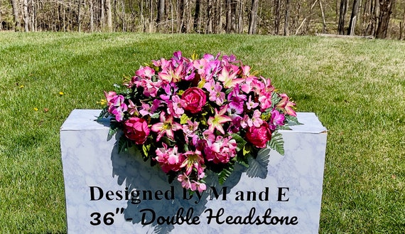 1 Beautiful Pinks Quality Silk Flowers, Cemetery Saddle, Cemetery Flowers, Headstone Saddle, Cemetery Arrangement, Memorial Day Flowers