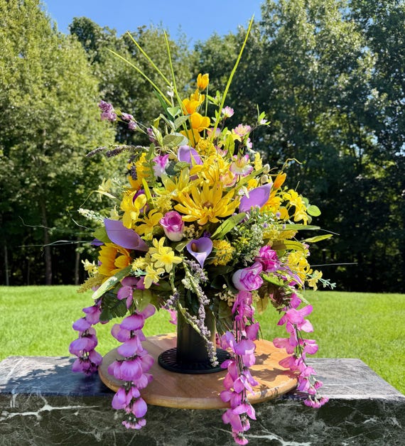 One-of-a-Kind cannot be duplicated Silk Flower Cemetery Arrangement - Memorial Headstone Arrangement - Grave Decoration