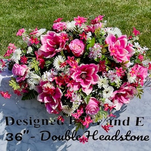 Beautiful Bright Pink Quality Silk Flowers, Cemetery Saddle, Cemetery Flowers, Headstone Saddle, Cemetery Arrangement, Memorial Day Flowers