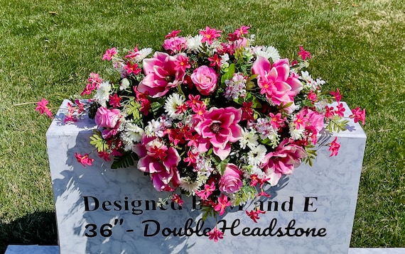Beautiful Bright Pink Quality Silk Flowers, Cemetery Saddle, Cemetery Flowers, Headstone Saddle, Cemetery Arrangement, Memorial Day Flowers