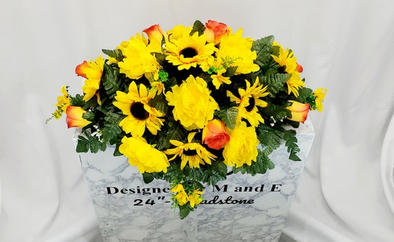 Fall Saddle, Autumn Yellow Cemetery Saddle, Double Headstone Saddle, Headstone Decoration, Cemetery Flower, Memorial Day Flower