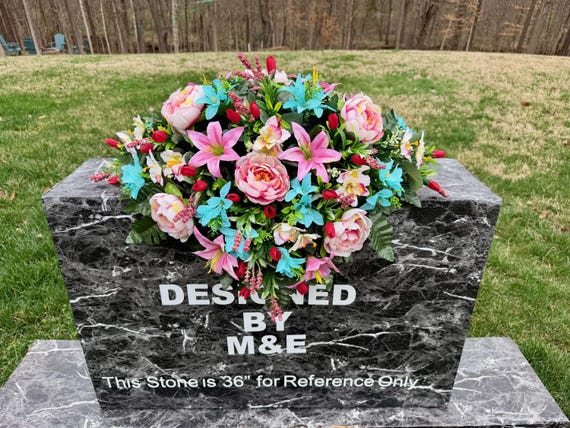 Bright Cemetery Saddle Arrangement, Memorial Flowers, Grave Decoration