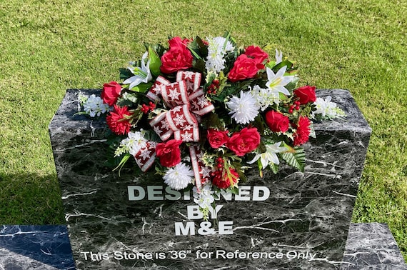 Red & White Snowflake Christmas Cemetery Saddle Arrangement