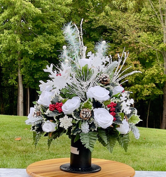 Winter Snowflakes Christmas Cemetery Vase, Vase Arrangement, Memorial Cemetery Vase, Cemetery Vase, Sympathy Flower