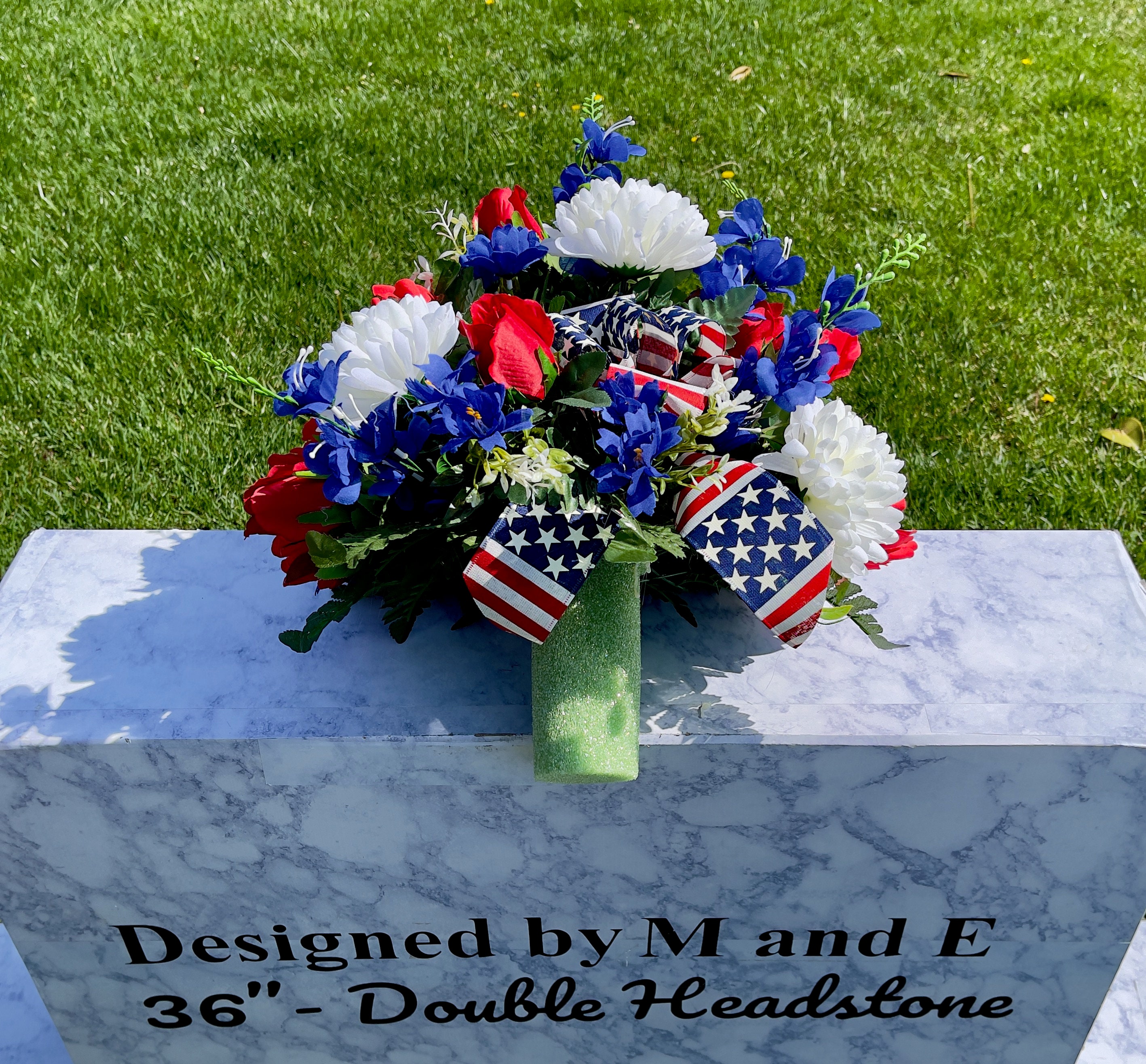 Patriotic Red, White and Blue Cemetery Vase, Vase, Memorial Cemetery Vase, Memorial Flowers