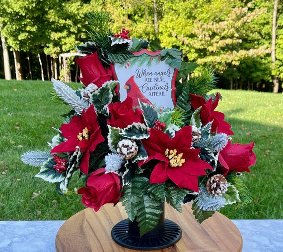 When Angels are Near Cardinals Appear Christmas Cemetery Vase, Vase Arrangement, Memorial Cemetery Vase, Christmas Vase, Grave Flowers