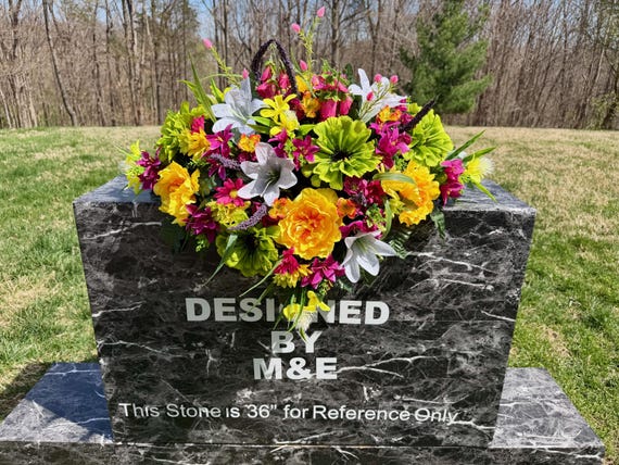 Colorful Silk Flower Cemetery Saddle: Memorial Gravesite Flowers