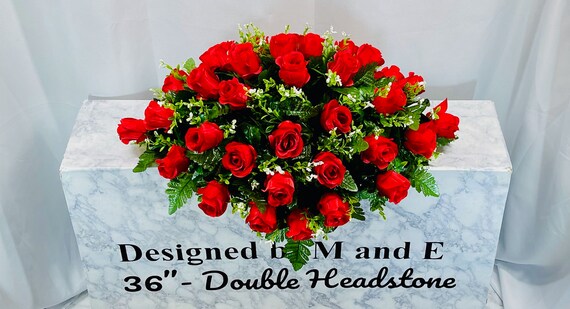 1 Red Roses - Multicolor Quality Silk Flowers, Cemetery Saddle, Cemetery Flowers, Headstone Saddle, Cemetery Arrangement, Memorial Flowers