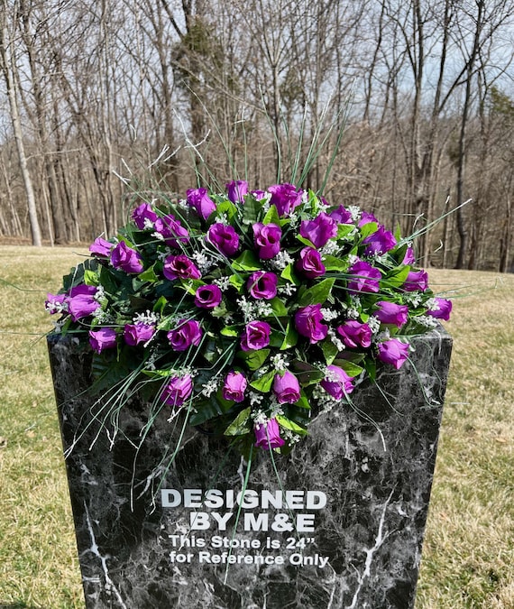 Bright Purple Rose Buds 22"-24" Quality Silk Flowers Saddle, Cemetery Saddle, Cemetery Flower, Headstone Saddle Arrangement,