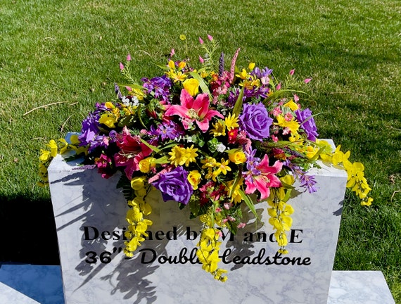 Bright Multi-Color Cemetery Saddle, Flowers for the Cemetery, Memorial Day Saddle, Sympathy Flowers, Cemetery Flowers, Gravesite Flowers