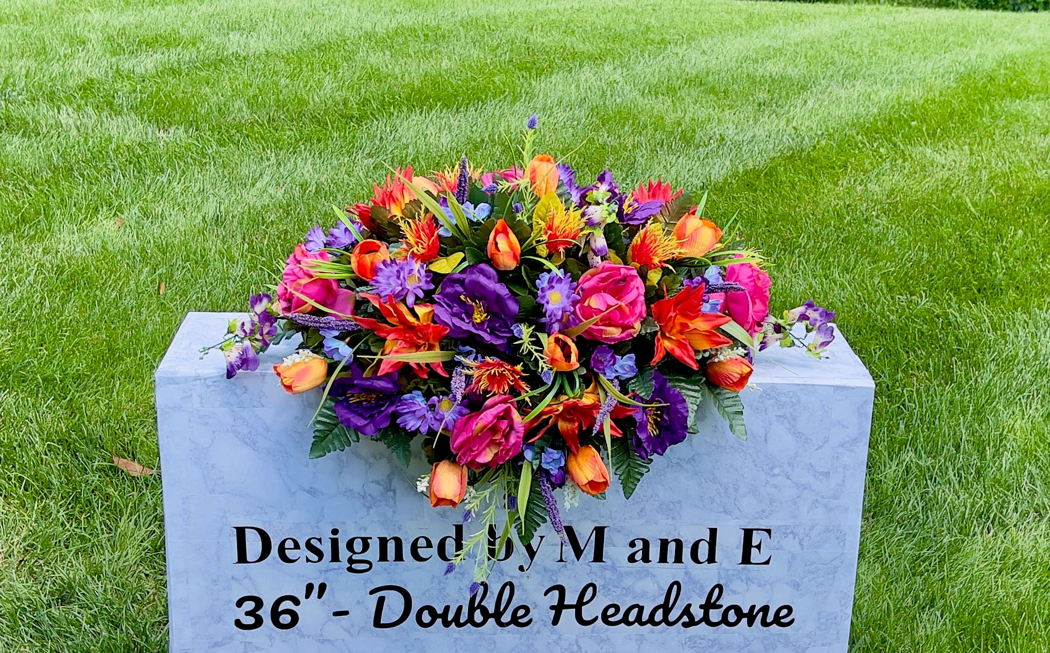 PinkPurpleOrange Quality Silk Flowers, Cemetery Saddle, Cemetery