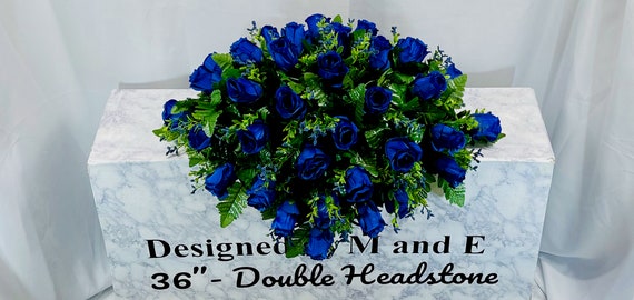 1 Blue Roses Multicolor Quality Silk Flowers, Cemetery Saddle, Cemetery Flowers, Headstone Saddle, Cemetery Arrangement, Memorial Flowers