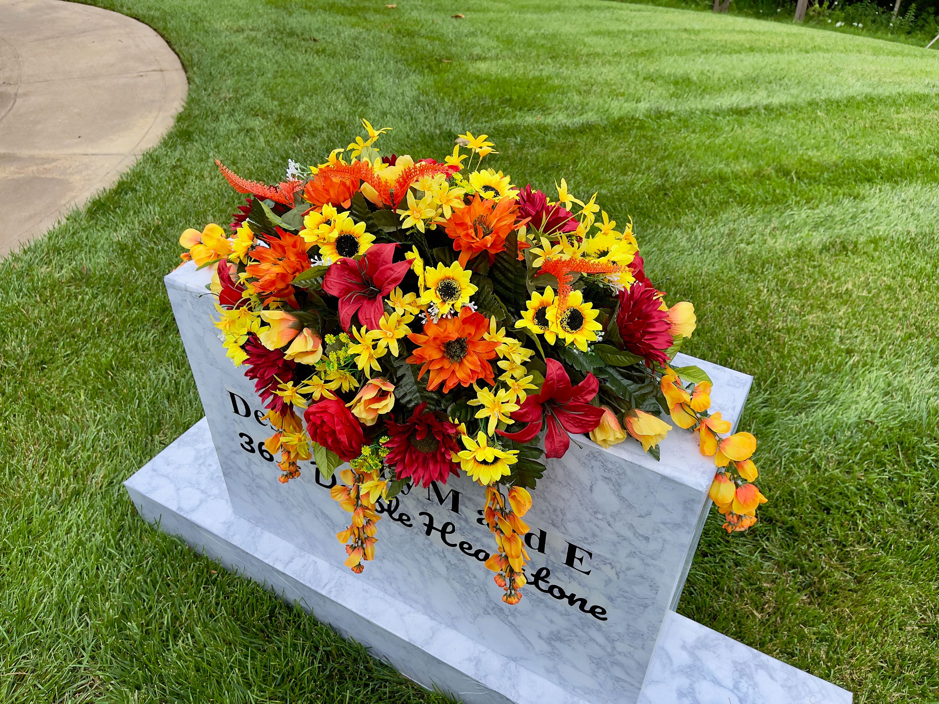 1 OrangeRed Quality Silk Flowers, Cemetery Saddle, Cemetery Flowers