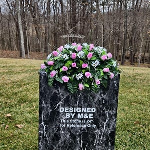 Pink and White Cemetery Saddle, 22&quot;-24&quot;, Cemetery Flower Arrangement, Flowers for Cemetery, Memorial Saddle, Cemetery Flowers, Gravesite