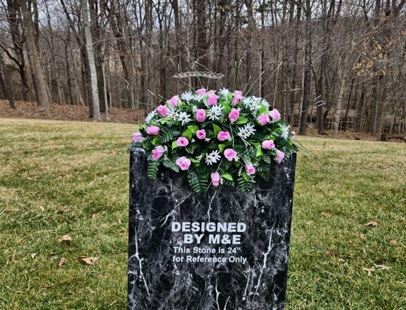 Pink and White Cemetery Saddle, 22"-24", Cemetery Flower Arrangement, Flowers for Cemetery, Memorial Saddle, Cemetery Flowers, Gravesite
