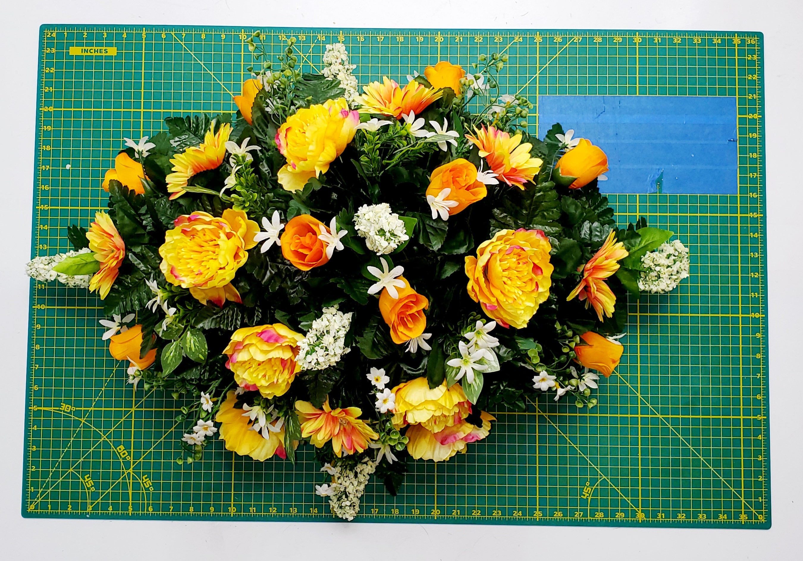 Yellow and White Cemetery Saddle, Cemetery Flower Arrangement, Flower