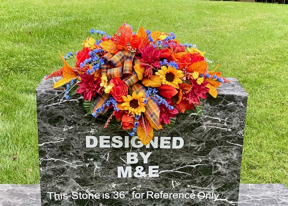 Bright Fall Colors Silk Flower Cemetery Saddle with Bow