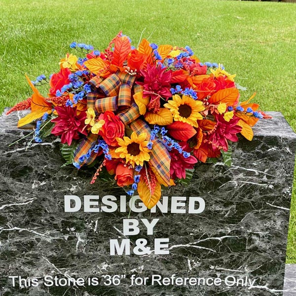 Bright Fall Colors Silk Flower Cemetery Saddle with Bow