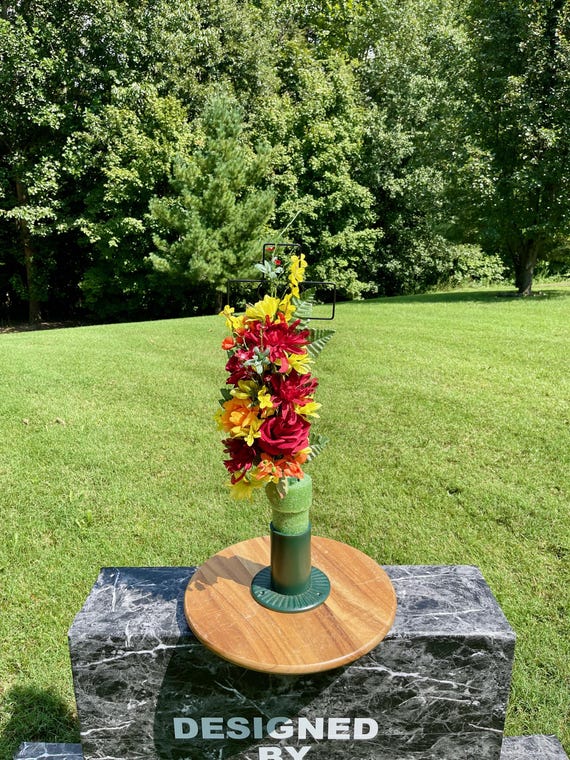 Silk Cemetery Cross Flower Arrangement: Reds and Yellows Memorial