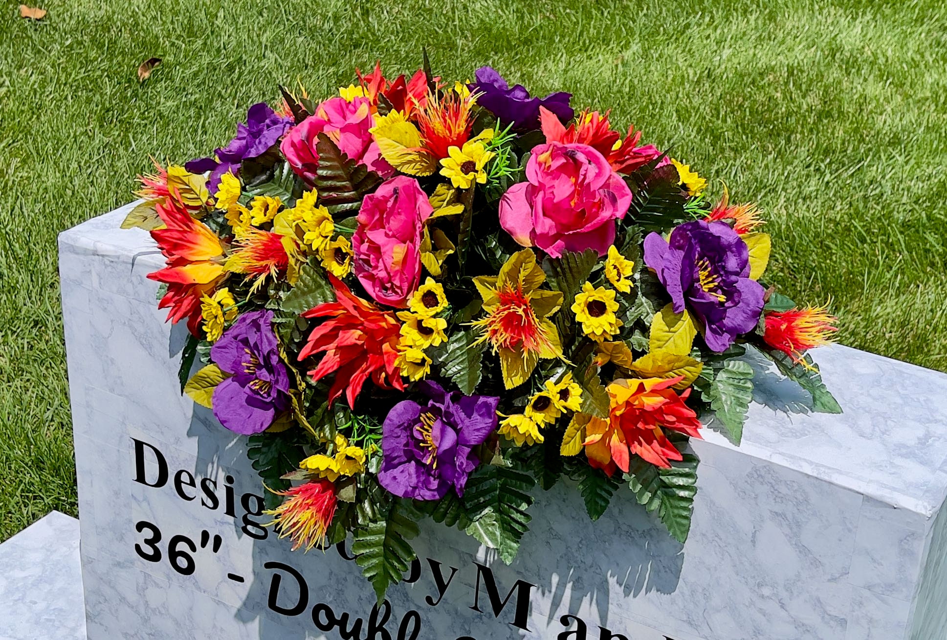 1 PinkPurpleYellow Quality Silk Flowers, Cemetery Saddle, Cemetery