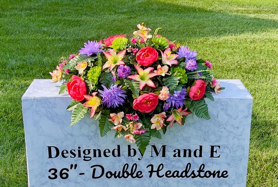 Pink-Purple-Green Cemetery Saddle, Flowers for the Cemetery, Memorial Day Saddle, Sympathy Flowers, Cemetery Flowers, Gravesite Flowers