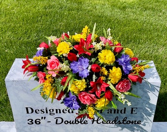 Yellow-Pink-Red-Purple Cemetery Saddle, Flowers for the Cemetery, Memorial Day Saddle, Sympathy Flowers, Cemetery Flowers, Gravesite Flowers
