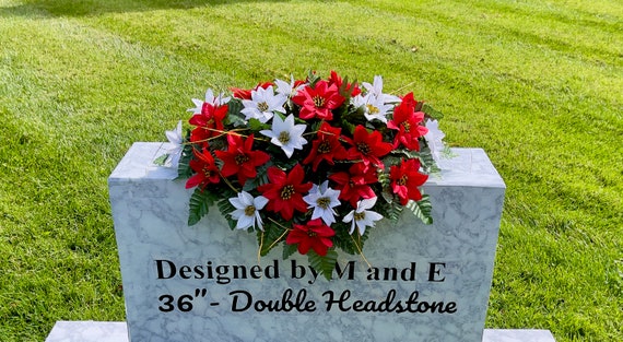 Red & White Poinsettia Christmas Cemetery Saddle Arrangement