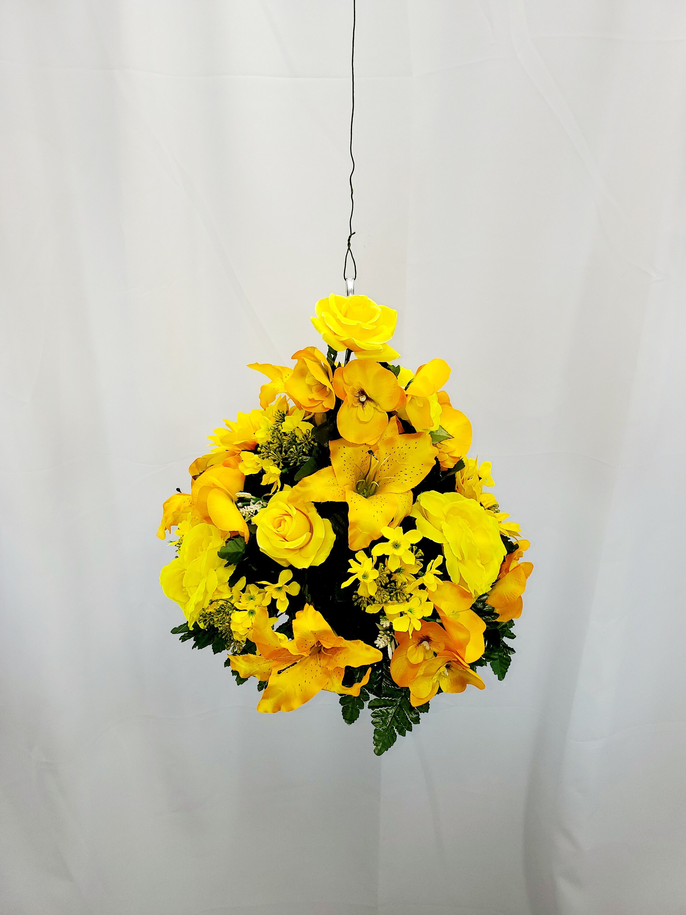 1 Yellow Hanging Basket for Shepherd Hook, Cemetery Hanging Basket,Memorial Flowers, Grave