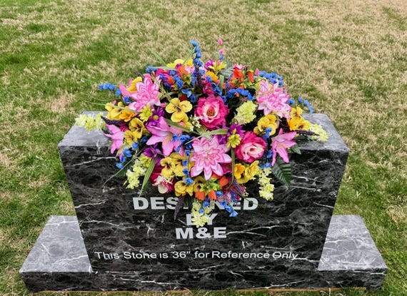 Bright Multi-Color Cemetery Saddle: Double Headstone Flowers