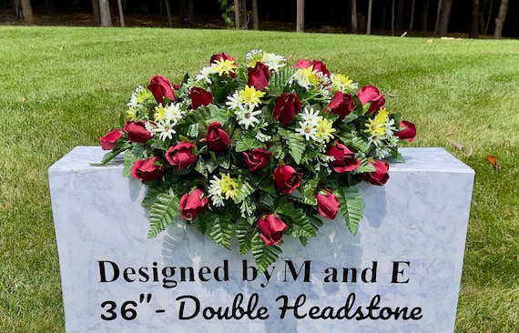 Burgundy Roses and Daisies Cemetery Saddle, Flowers for the Cemetery, Memorial Day Saddle, Sympathy Flowers, Cemetery Flowers, Gravesit
