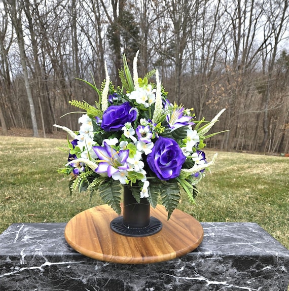 Purple Silk Flower Cemetery Vase: Memorial Day Flowers