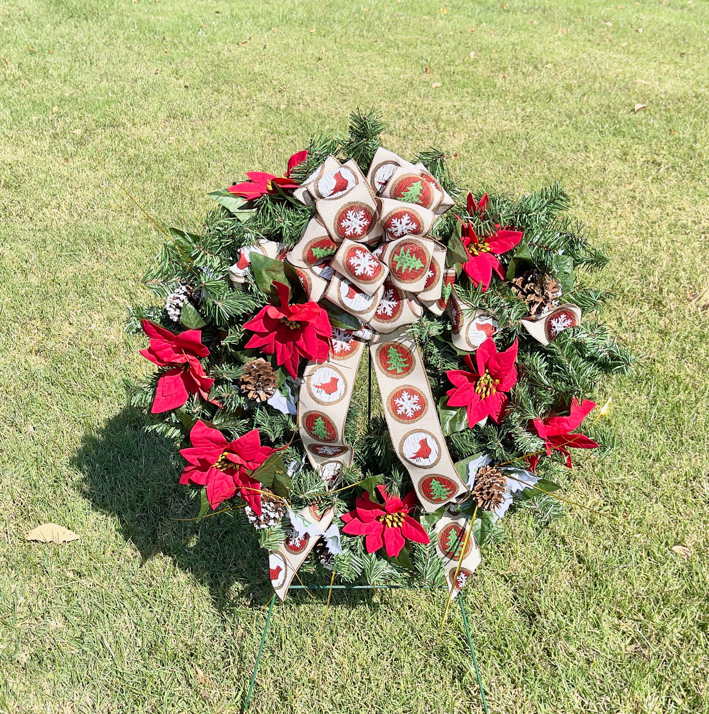 Cemetery Artificial Wreath Holly & Cones on Stand