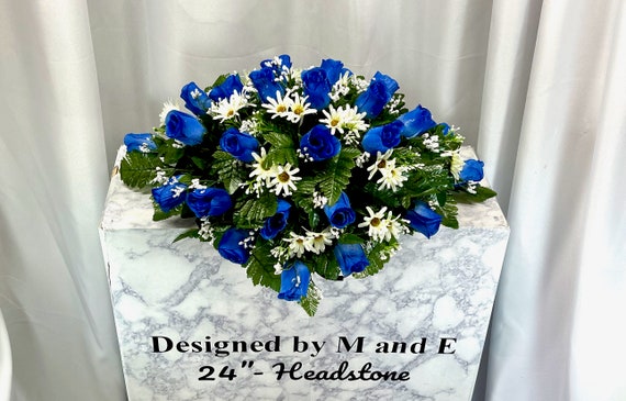 Royal Blue Cemetery Saddle, 22"-24", Cemetery Flower Arrangement, Flowers for Cemetery, Memorial Saddle, Sympathy Flowers, Cemetery Flowers