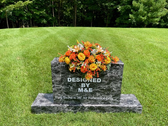 Oranges-Whites Cemetery Saddle, Flowers for the Cemetery, Memorial Day Saddle, Sympathy Flowers, Cemetery Flower, Gravesite Flower