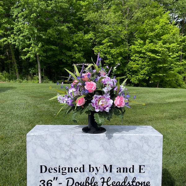 Pink and Violet Quality Cemetery Vase, Vase Arrangement, Memorial Cemetery Vase, Memorial Flowers, Spring Cemetery Vase, Sympathy Flowers