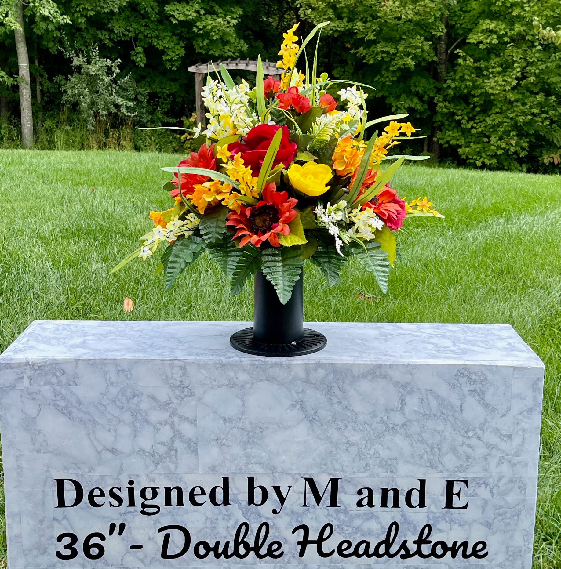 Red, Yellow and White Cemetery Vase, Vase Arrangement, Memorial Cemetery Vase, Memorial Flowers