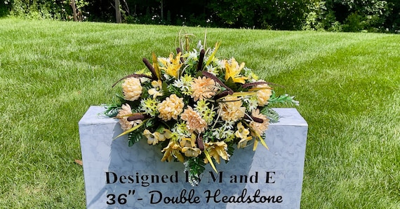 Cream and Brown Fall  Cemetery Saddle, Cemetery Flowers, Headstone Saddle, Cemetery Arrangement, Memorial Day Flowers