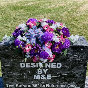 Purple-Pink-White with Bow Cemetery Saddle, Flowers for Cemetery, Memorial Day Saddle, Sympathy Flowers, Cemetery Flowers, Gravesite Flowers