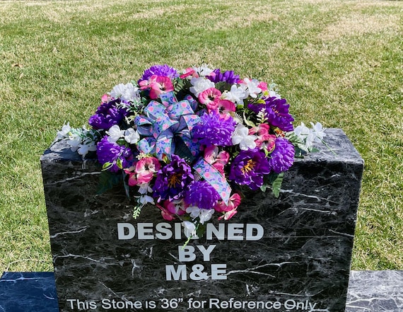 Purple-Pink-White with Bow Cemetery Saddle, Flowers for Cemetery, Memorial Day Saddle, Sympathy Flowers, Cemetery Flowers, Gravesite Flowers