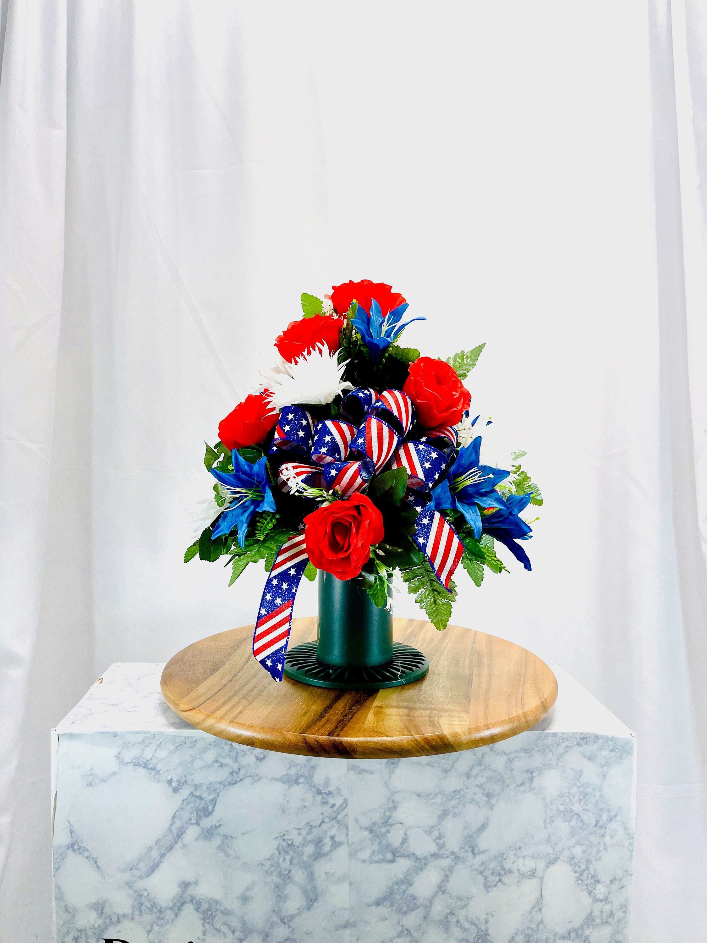 Patriotic Red, White and Blue Cemetery Vase, Vase, Memorial Cemetery
