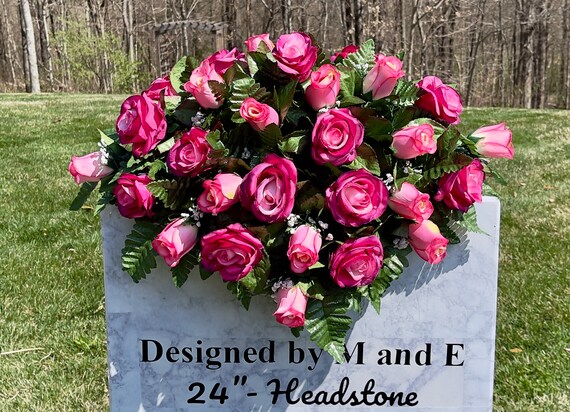 Hot Pink Roses Cemetery Saddle, Flowers for the Cemetery, Memorial Day Saddle, Sympathy Flowers, Cemetery Flowers, Gravesite Flowers