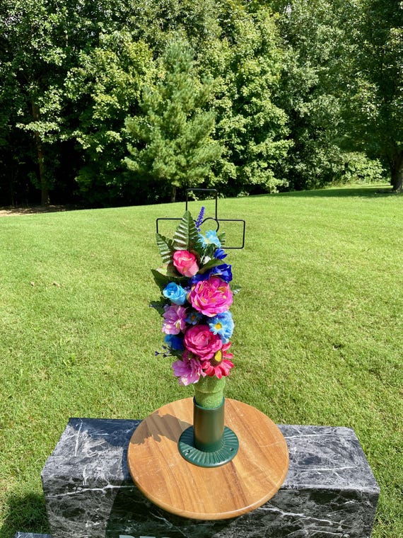 Silk Cemetery Cross Flower Arrangement: Blues & Pinks Memorial