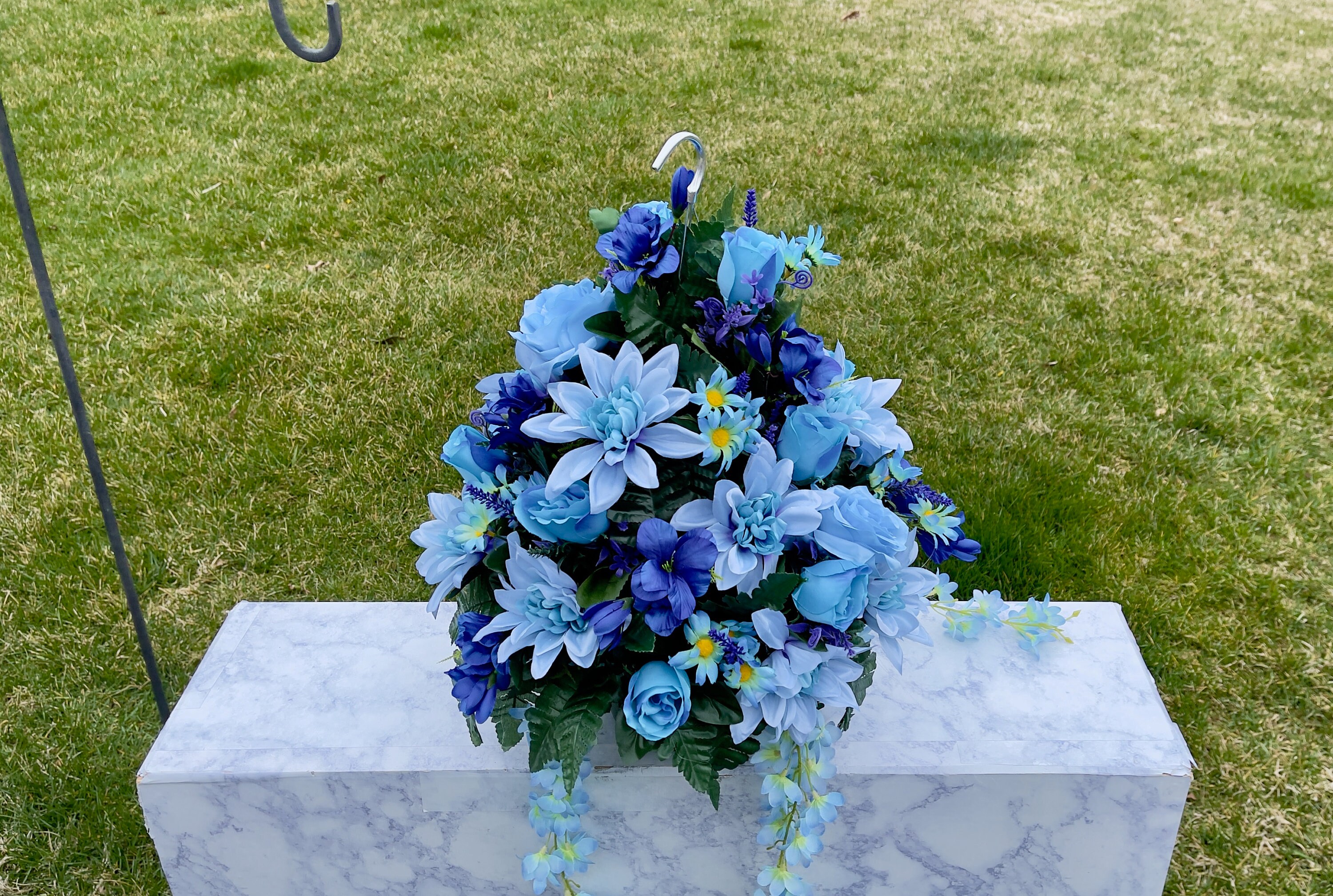 Blue Large Hanging Basket for Shepherd Hook, Hanging Basket, Memorial Flower, Grave Decoration