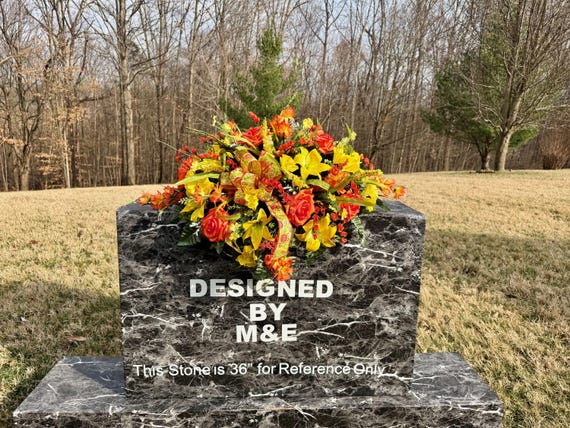 Yellow and Orange Bright Cemetery Saddle, Quality Flowers, Grave Decoration, Memorial Flowers